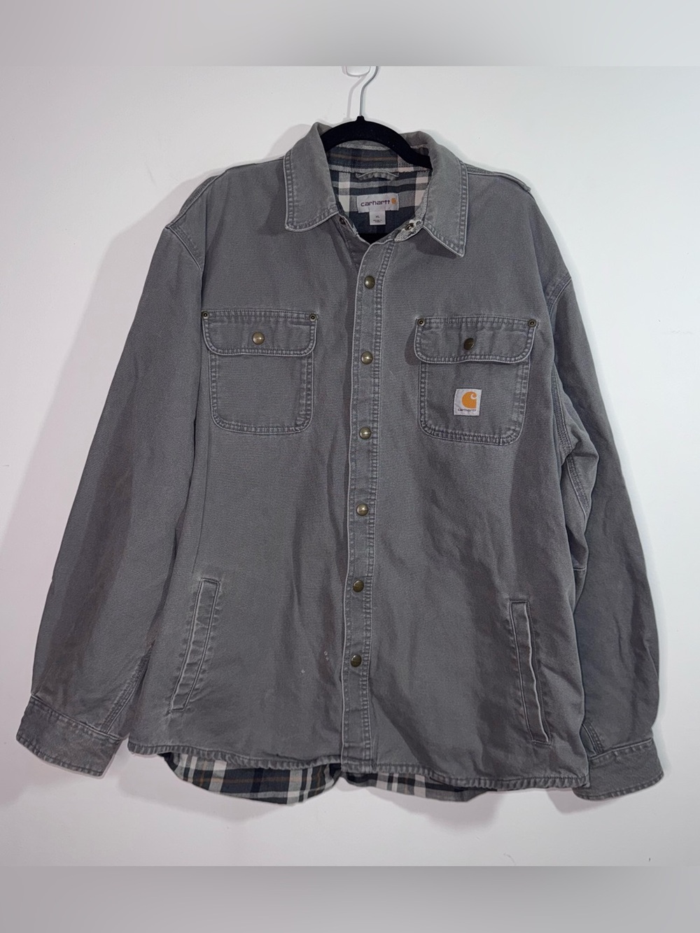 Carhartt XL Gravel Weathered Canvas Flannel Lined Shirt Jac 100590 Workwear